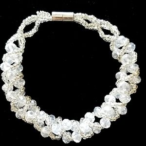 NWT Clear and Silver Woven Bead Bracelet